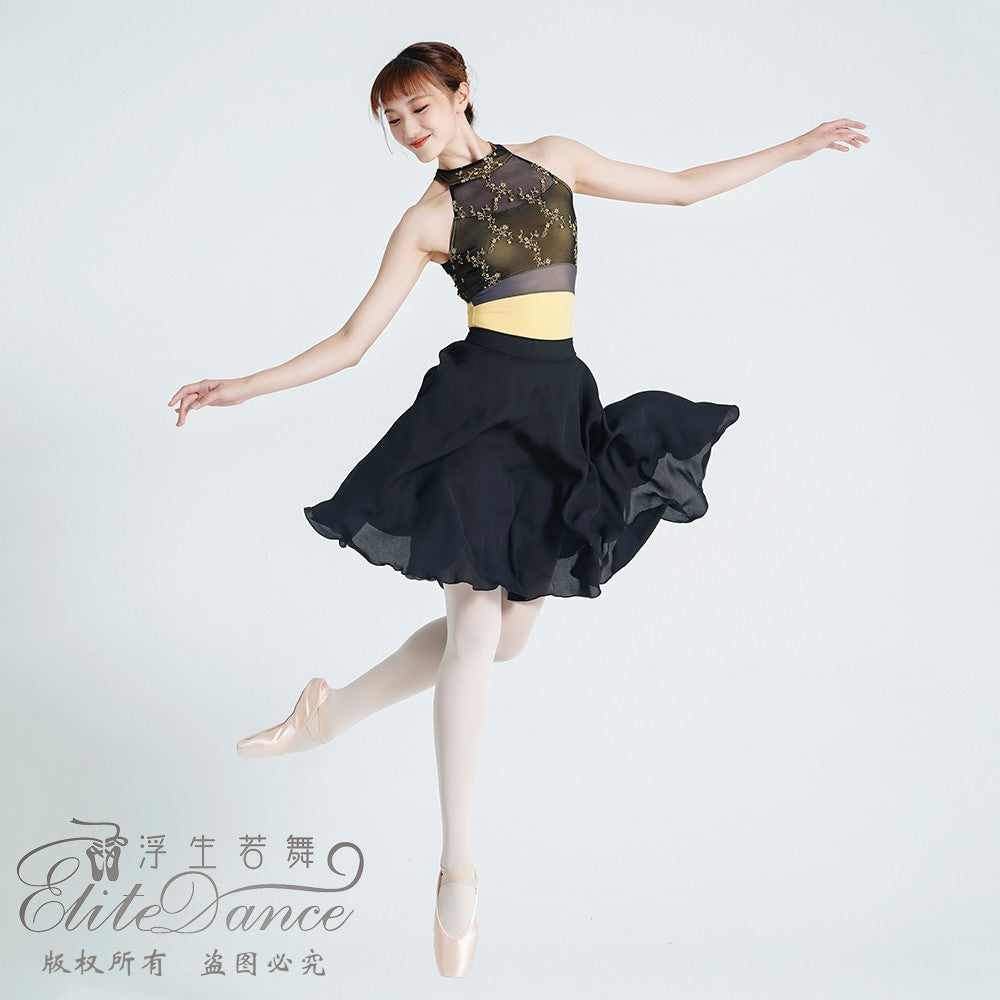 'The golden black' embroidery halter neck leotard