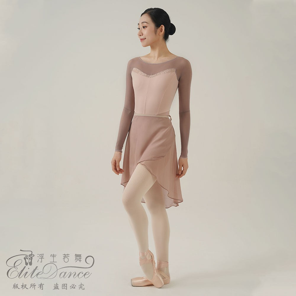 ’ The Pink Trio ‘ lace mesh long sleeves leotard