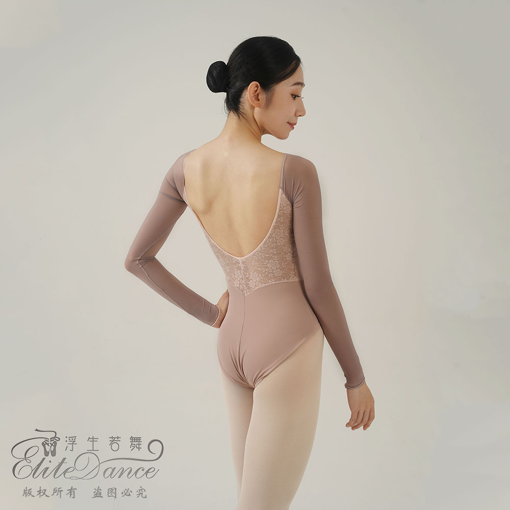 ’ The Pink Trio ‘ lace mesh long sleeves leotard