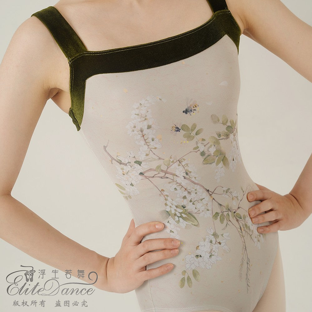 'Traditional Chinese Painting' printed camisole leotard