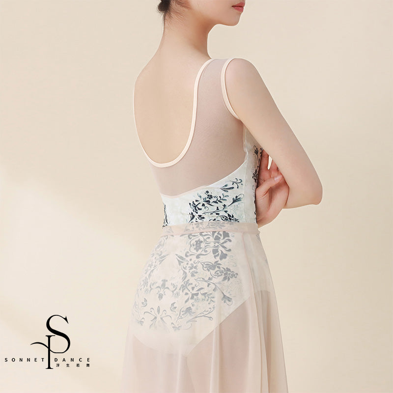 ' The Vine ' printed tank mesh leotard