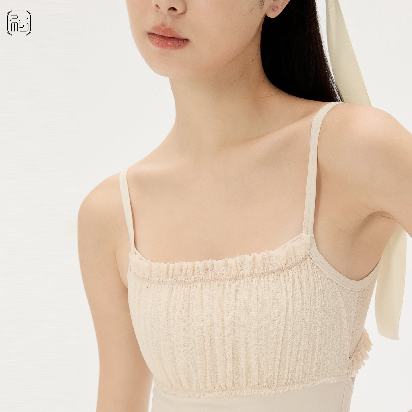 ’ The Crease ‘ Pleated Tulle with Knotted Detail Leotard