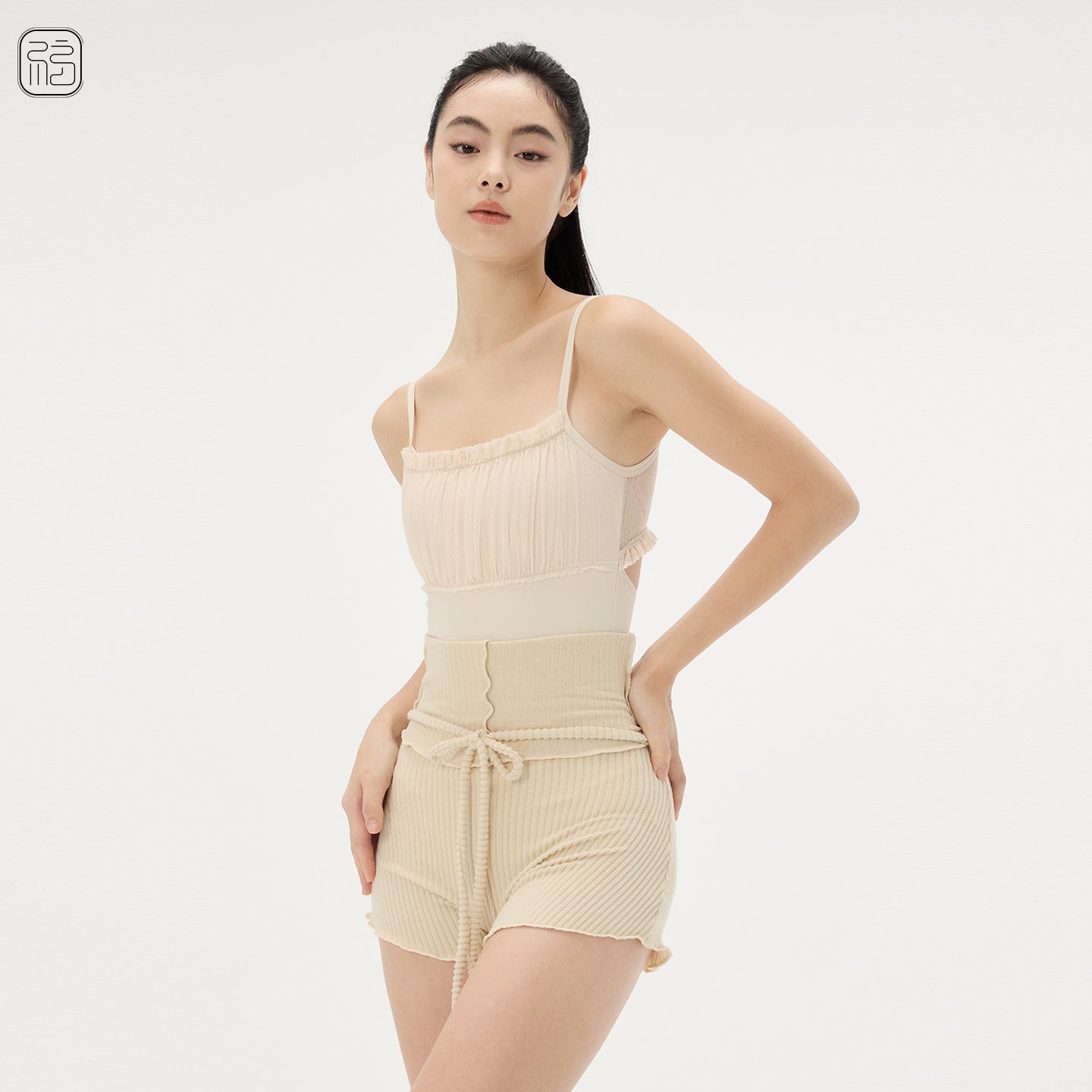 ’ The Crease ‘ Pleated Tulle with Knotted Detail Leotard