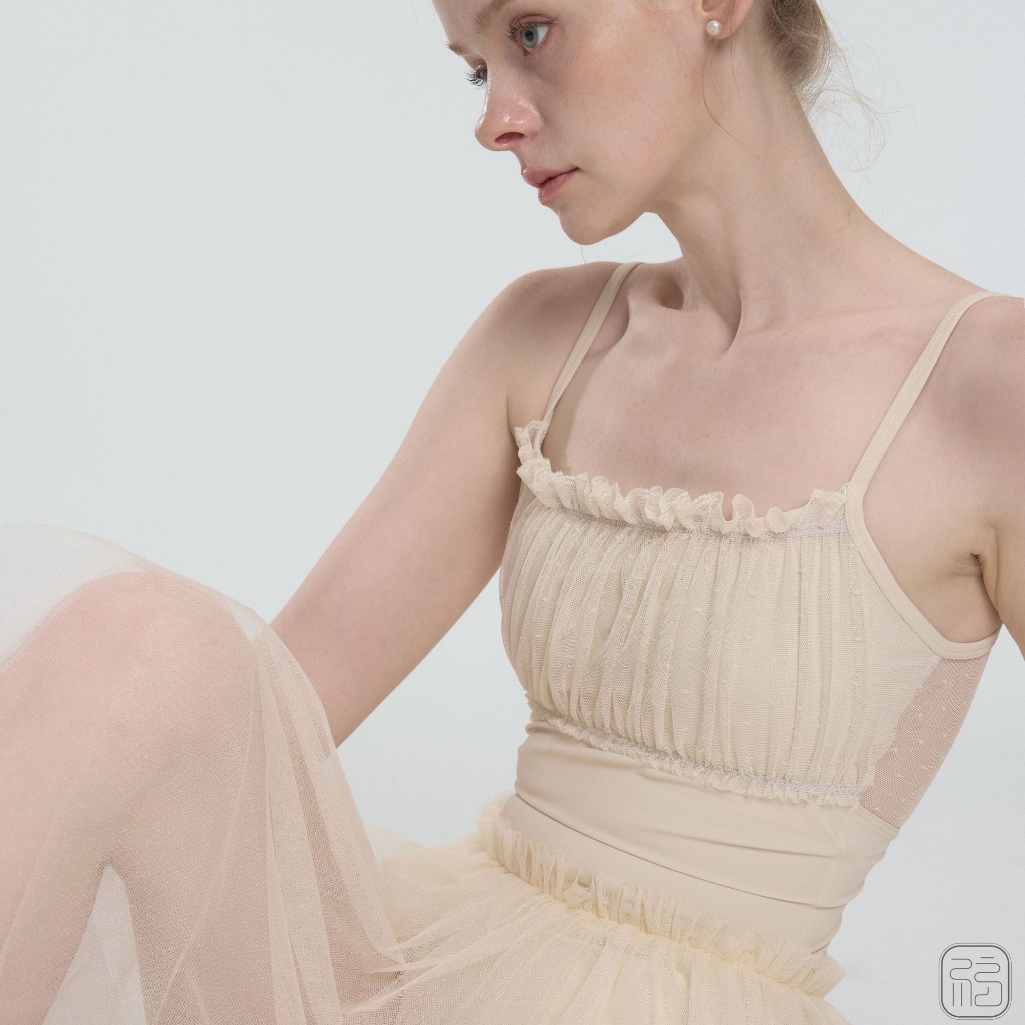 ’ The Crease ‘ Pleated Tulle with Knotted Detail Leotard