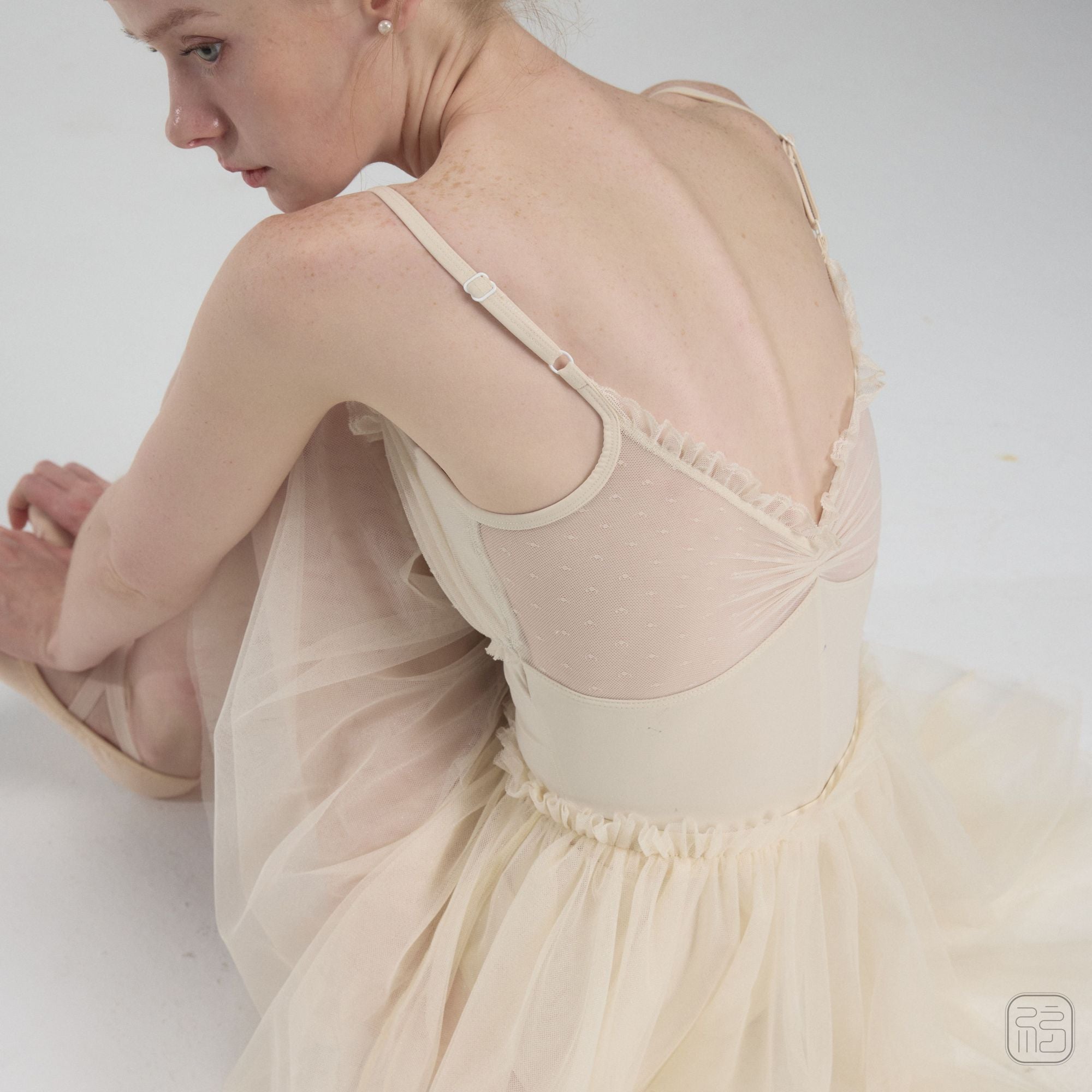’ The Crease ‘ Pleated Tulle with Knotted Detail Leotard