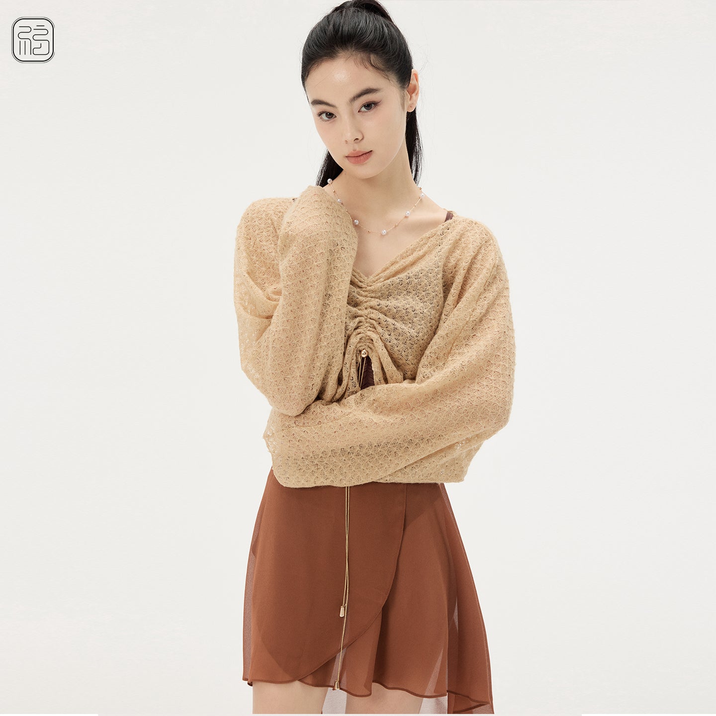 ‘ The Golden Brown ‘ Geometric Adjustable Knitted Top