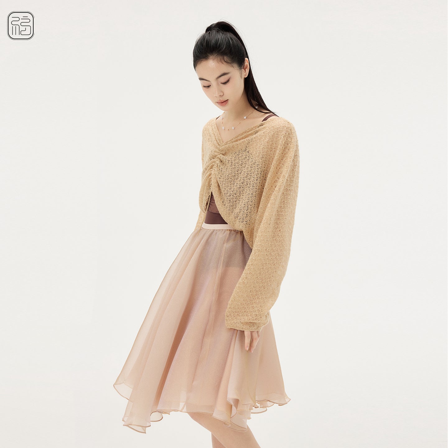 ‘ The Golden Brown ‘ Geometric Adjustable Knitted Top