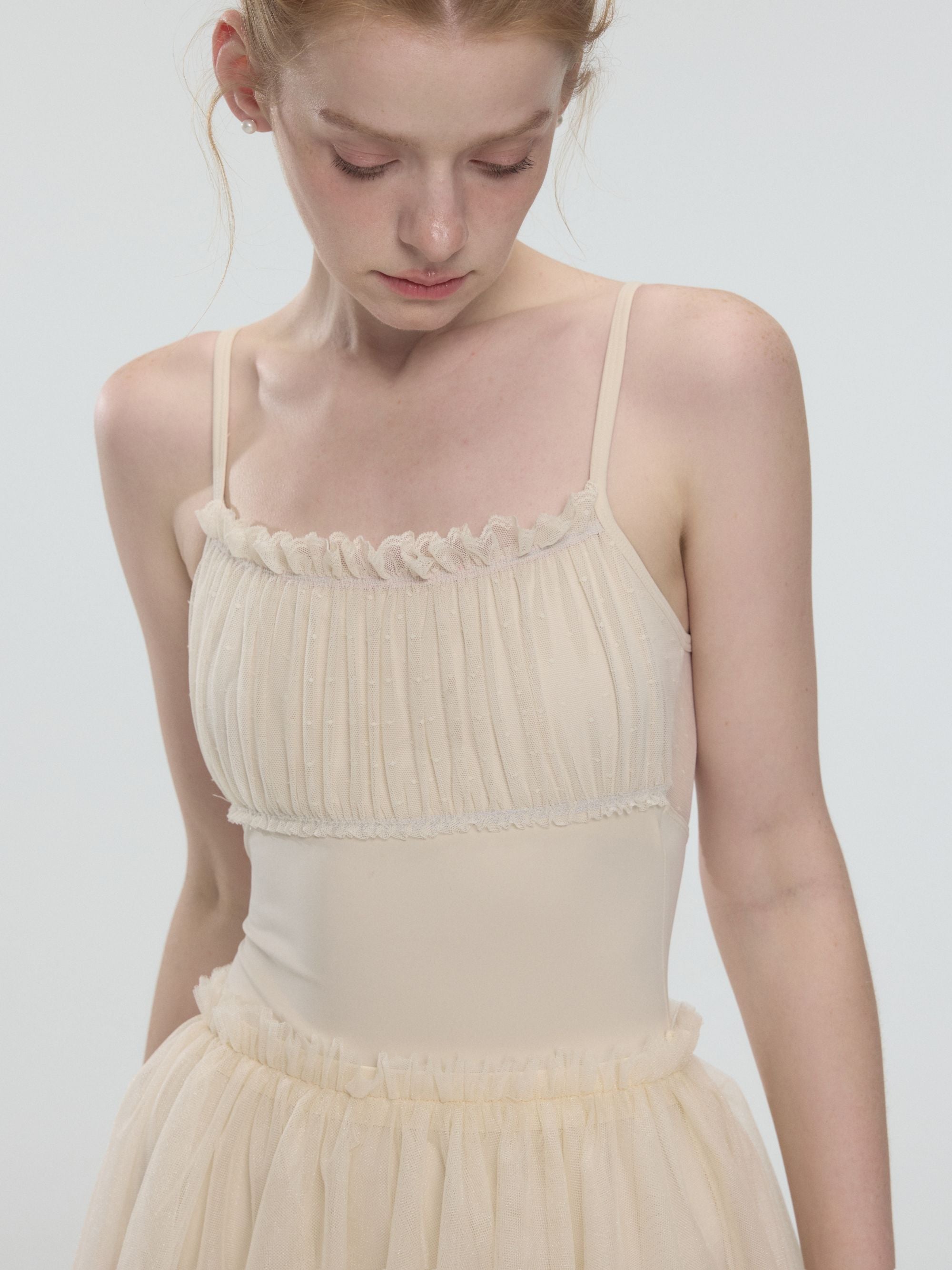 ’ The Crease ‘ Pleated Tulle with Knotted Detail Leotard