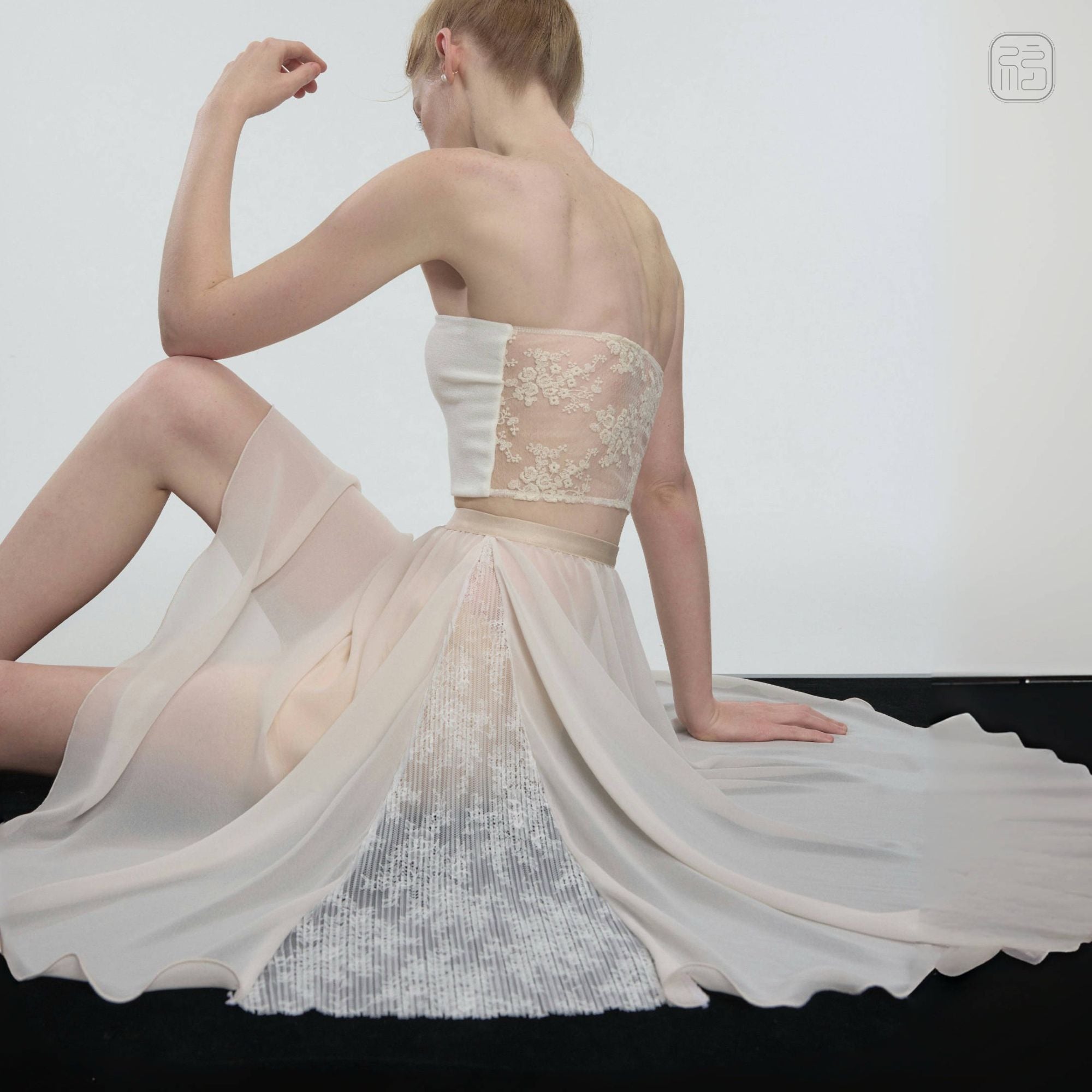 ' The Pleated' Chiffon Skirt with pleated Lace