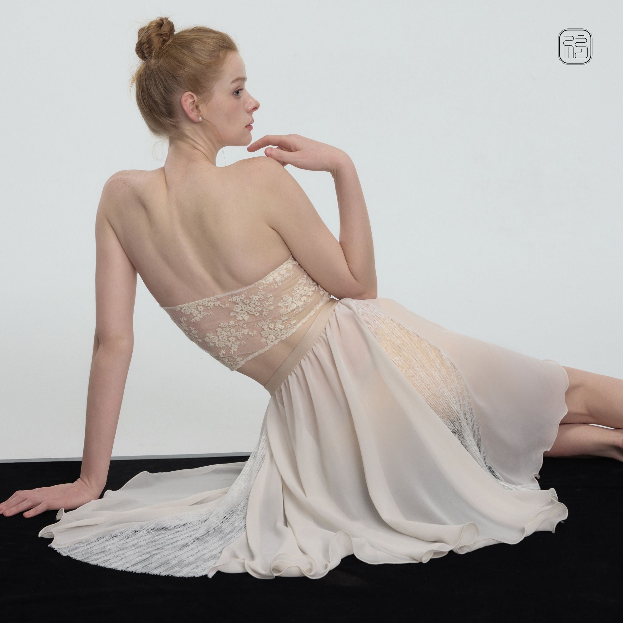 ' The Pleated' Chiffon Skirt with pleated Lace