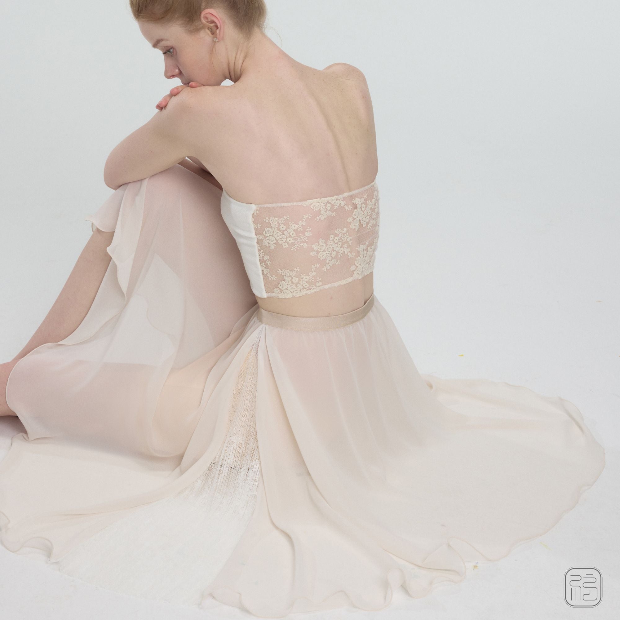 ' The Pleated' Chiffon Skirt with pleated Lace