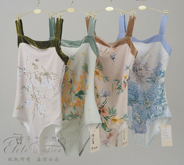 'Traditional Chinese Painting' printed camisole leotard